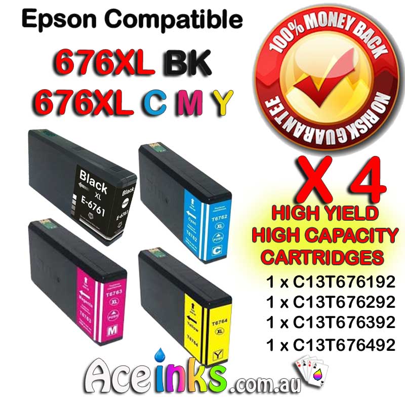 4 Pack Combo Compatible EPSON 676XL BK C / M / Y